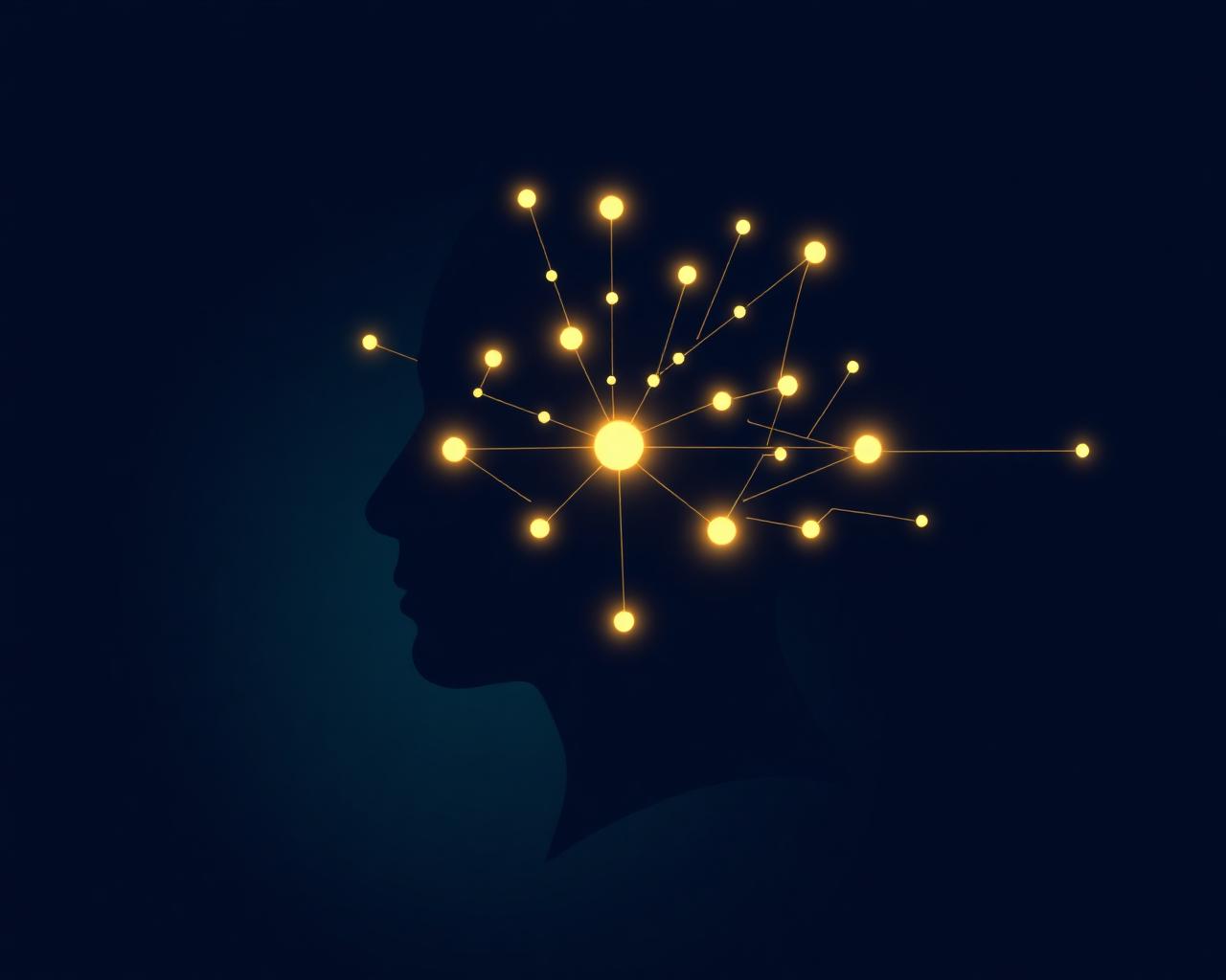 A silhouette with glowing connected nodes representing AI as a thinking partner